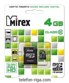 Mirex microSDHC Class 10 4GB + SD adapter