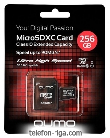 Qumo microSDXC Class 10 UHS Class 1 256GB + SD adapter